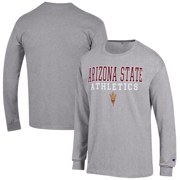 Men's Champion Gray Arizona State Sun Devils Athletics Logo Stack Long Sleeve T-Shirt