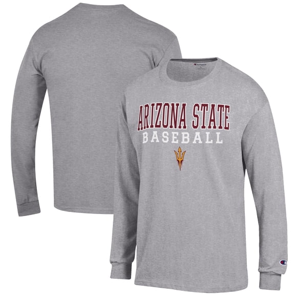 Men's Champion Gray Arizona State Sun Devils Baseball Stack Long Sleeve T-Shirt
