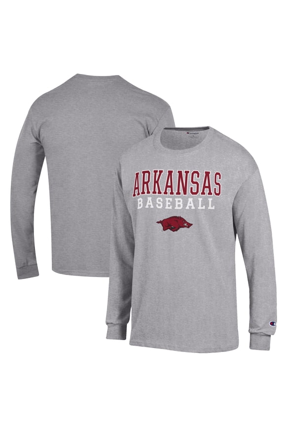 Men's Champion Gray Arkansas Razorbacks Baseball Stack Long Sleeve T-Shirt