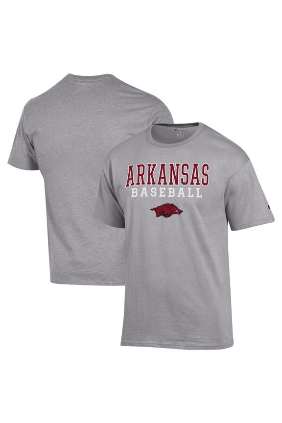 Men's Champion Gray Arkansas Razorbacks Baseball Stack T-Shirt