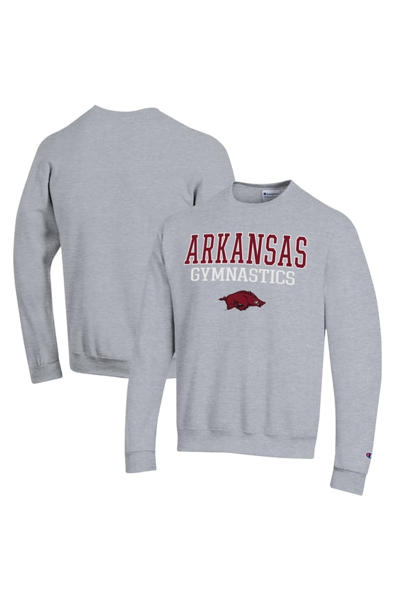 Men's Champion  Gray Arkansas Razorbacks Gymnastics Stack Powerblend Pullover Sweatshirt