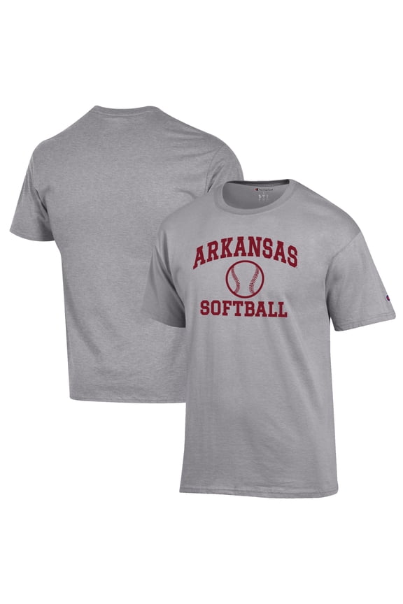 Men's Champion Gray Arkansas Razorbacks Softball Icon T-Shirt