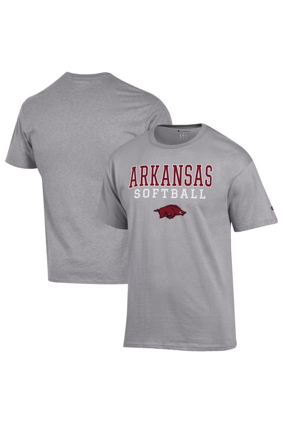 Men's Champion Gray Arkansas Razorbacks Softball Stack T-Shirt