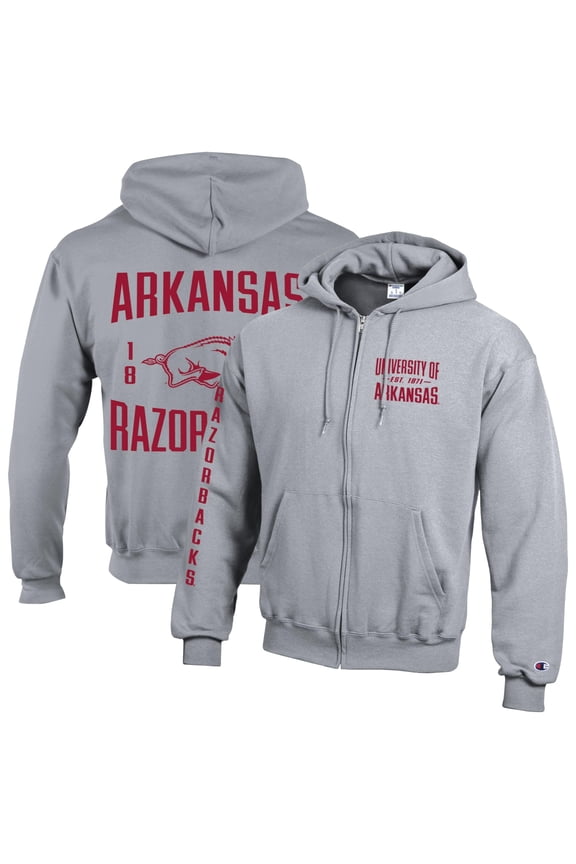 Men's Champion  Gray Arkansas Razorbacks Varsity Powerblend Full-Zip Fleece Hoodie