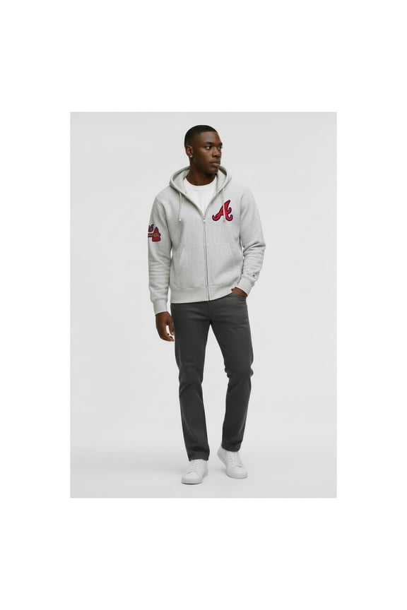 Men's Champion  Gray Atlanta Braves Reverse Weave Chenille Full-Zip Hoodie