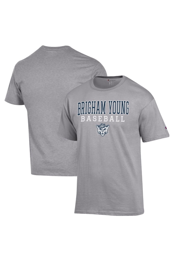 Men's Champion Gray BYU Cougars Baseball Stack T-Shirt