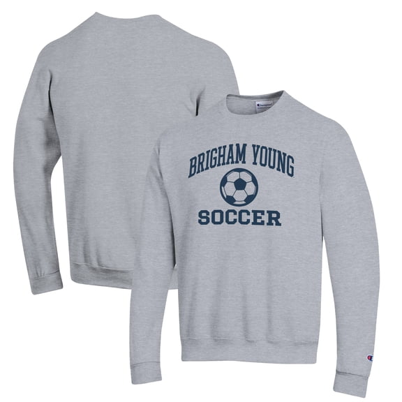 Men's Champion Gray BYU Cougars Soccer Icon Powerblend Pullover Sweatshirt