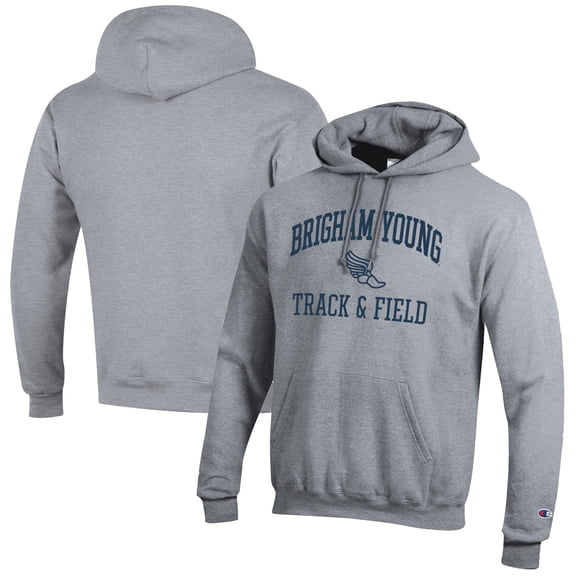 Men's Champion  Gray BYU Cougars Track & Field Icon Powerblend Pullover Hoodie