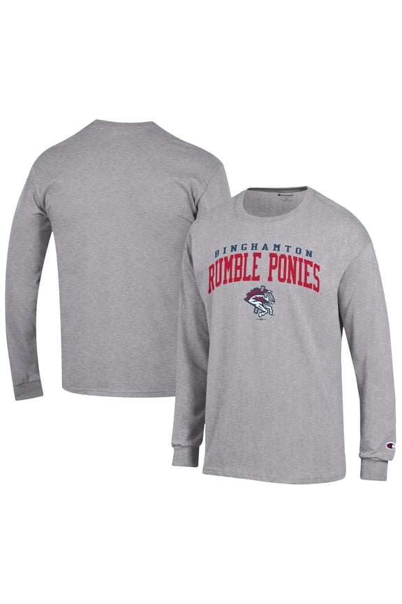 Men's Champion Gray Binghamton Rumble Ponies Jersey Long Sleeve T-Shirt