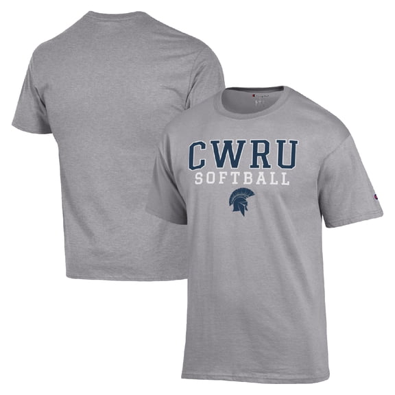 Men's Champion  Gray Case Western Reserve Spartans Stack Logo Softball Powerblend T-Shirt