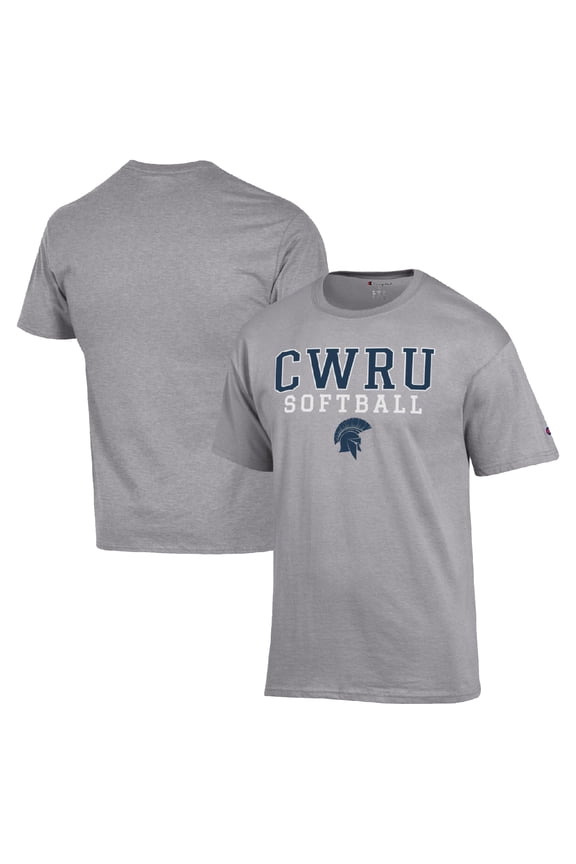 Men's Champion  Gray Case Western Reserve Spartans Stack Logo Softball Powerblend T-Shirt