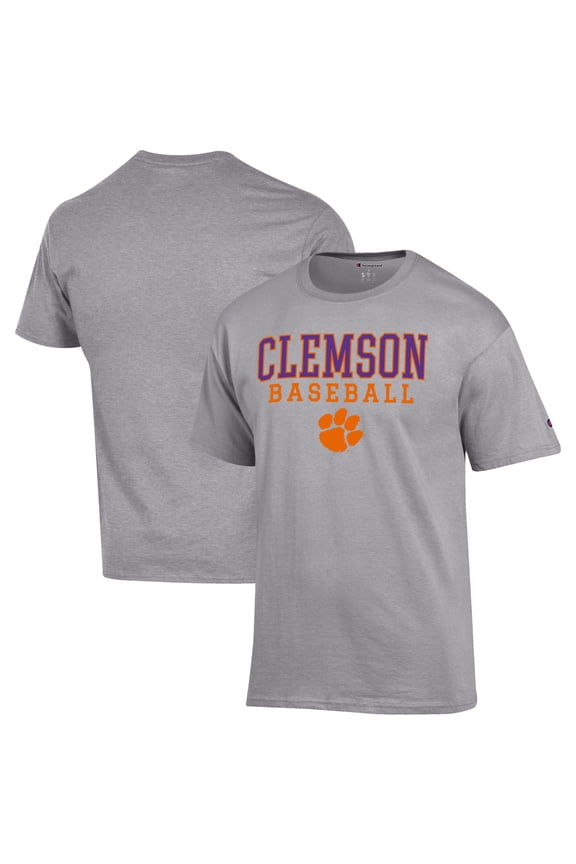 Men's Champion Gray Clemson Tigers Baseball Stack T-Shirt