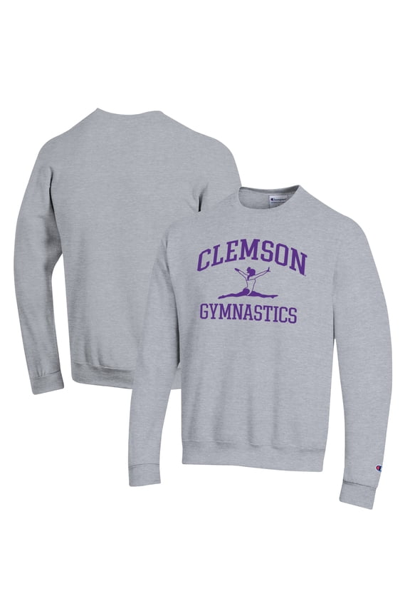 Men's Champion  Gray Clemson Tigers Gymnastics Icon Powerblend Pullover Sweatshirt