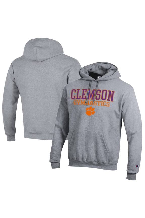 Men's Champion Gray Clemson Tigers Gymnastics Stack Powerblend Pullover Hoodie