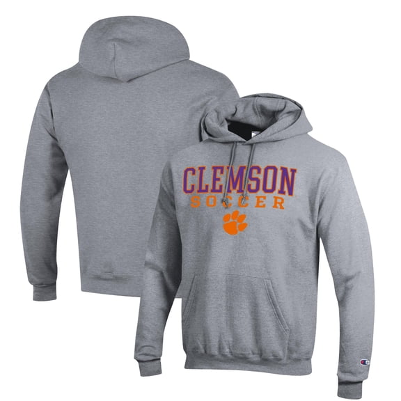 Men's Champion Gray Clemson Tigers Soccer Stack Logo Powerblend Pullover Hoodie