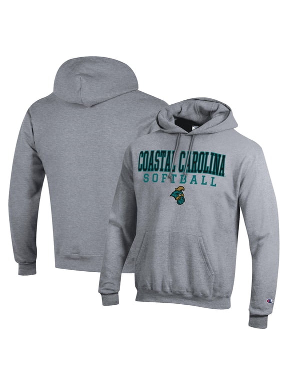 Men's Champion Gray Coastal Carolina Chanticleers Stack Logo Softball Powerblend Pullover Hoodie