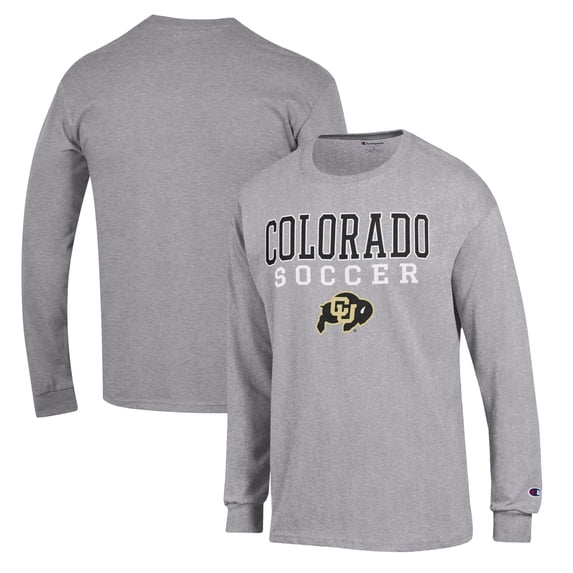 Men's Champion Gray Colorado Buffaloes Soccer Stack Logo Long Sleeve T-Shirt