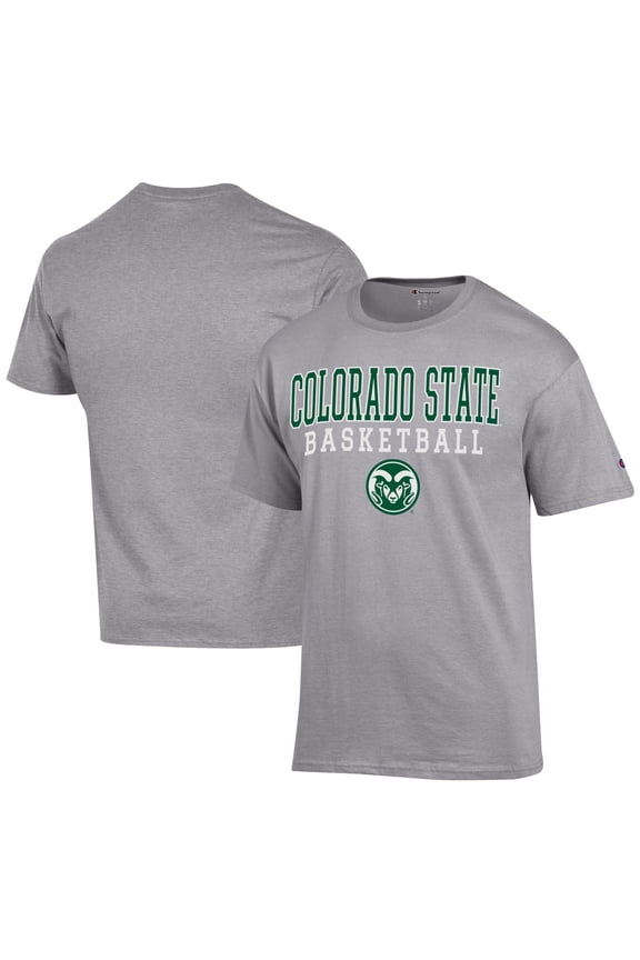 Men's Champion  Gray Colorado State Rams Icon Logo Basketball Jersey T-Shirt