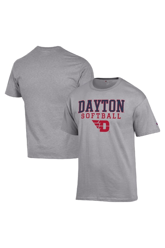 Men's Champion  Gray Dayton Flyers Stack Logo Softball Powerblend T-Shirt