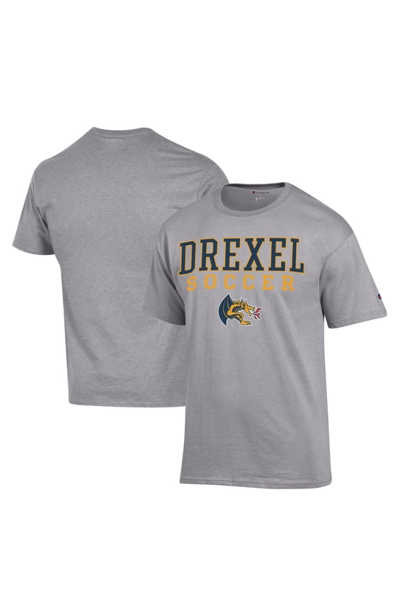 Men's Champion Gray Drexel Dragons Soccer Stack Logo Powerblend T-Shirt