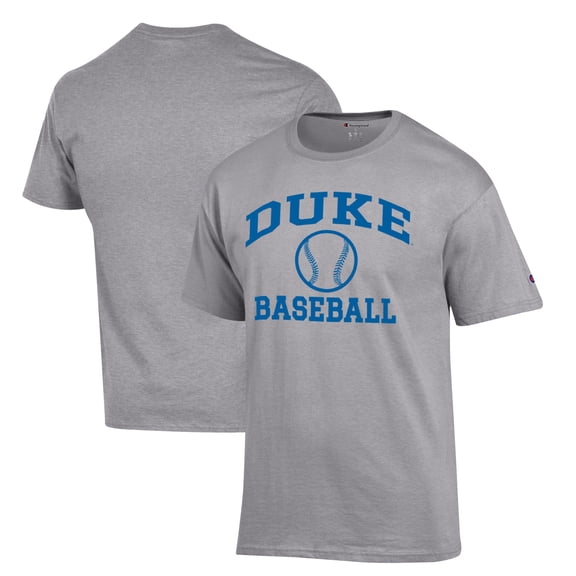 Men's Champion  Gray Duke Blue Devils Icon Logo Baseball T-Shirt