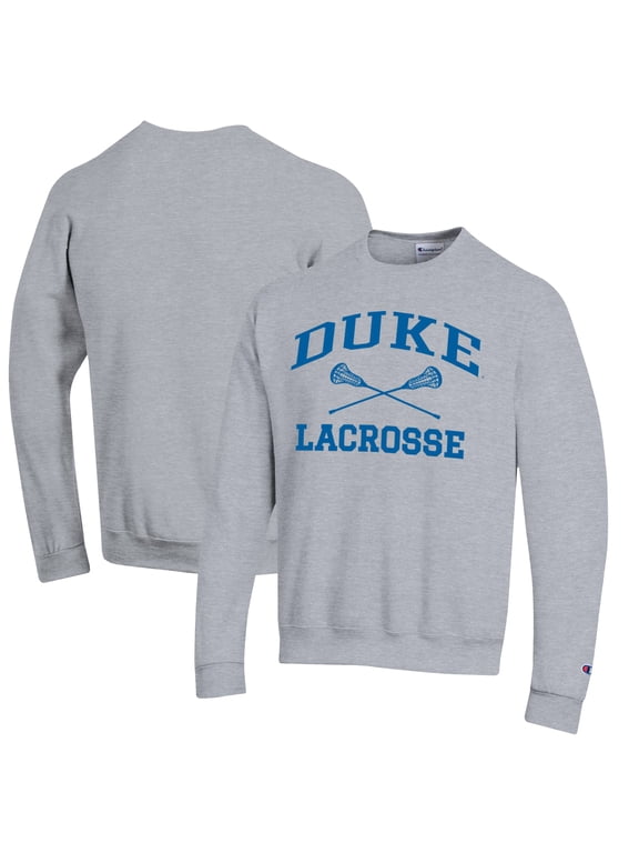 Men's Champion Gray Duke Blue Devils Icon Logo Lacrosse Pullover Sweatshirt