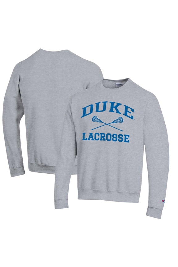 Men's Champion  Gray Duke Blue Devils Icon Logo Lacrosse Pullover Sweatshirt