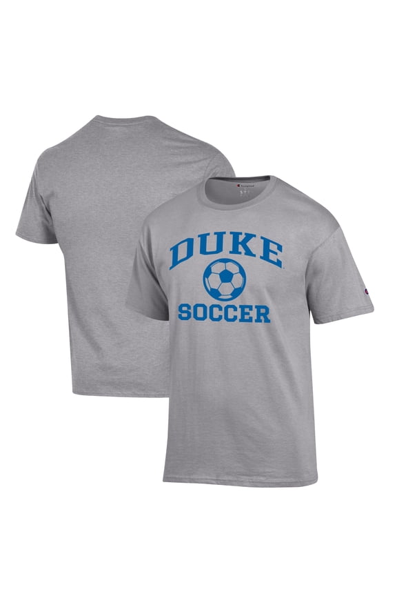 Men's Champion  Gray Duke Blue Devils Icon Logo Soccer T-Shirt