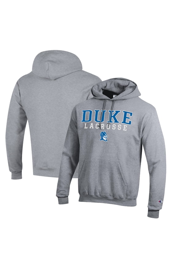 Men's Champion Gray Duke Blue Devils Stacked Logo Lacrosse Pullover Hoodie