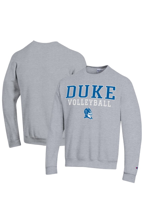 Men's Champion Gray Duke Blue Devils Stacked Logo Volleyball Pullover Sweatshirt