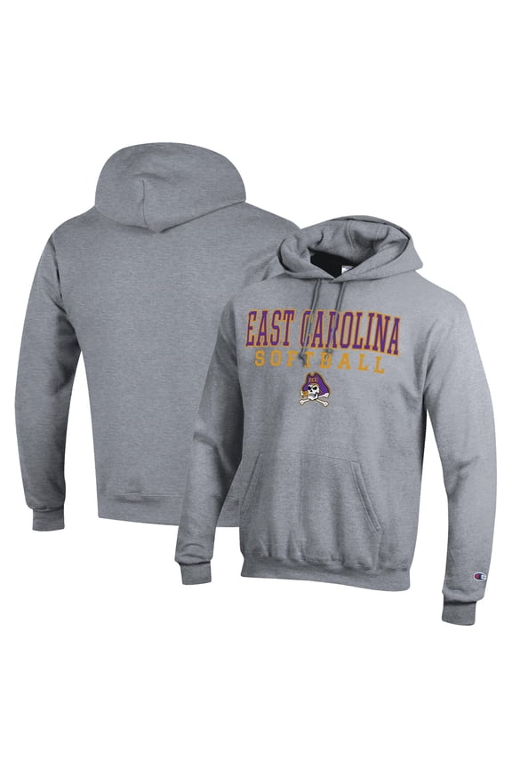 Men's Champion  Gray ECU Pirates Stack Logo Softball Powerblend Pullover Hoodie