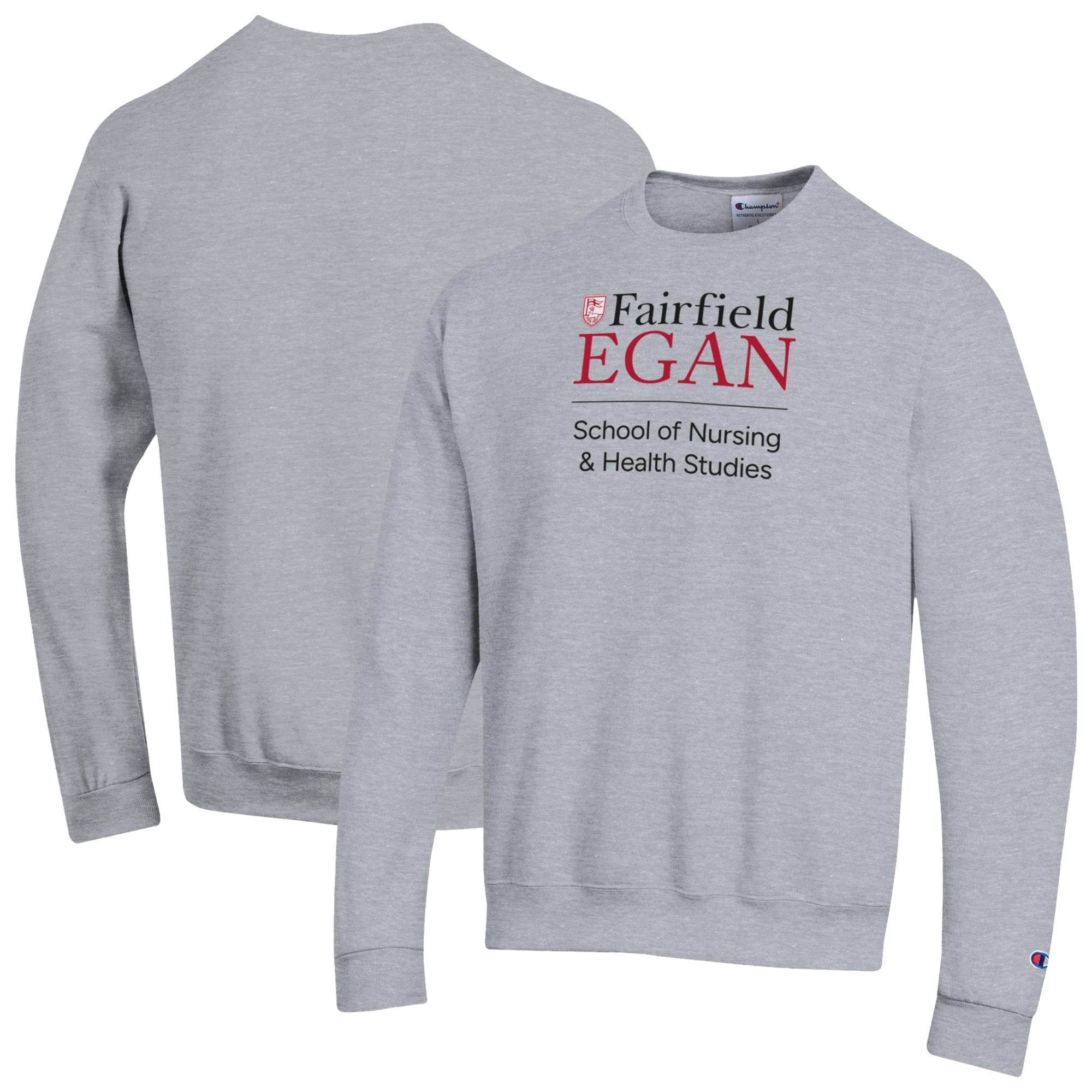 Men's Champion Gray Fairfield Stags Egan School of Nursing & Health Studies Champion Eco Powerblend Sweatshirt