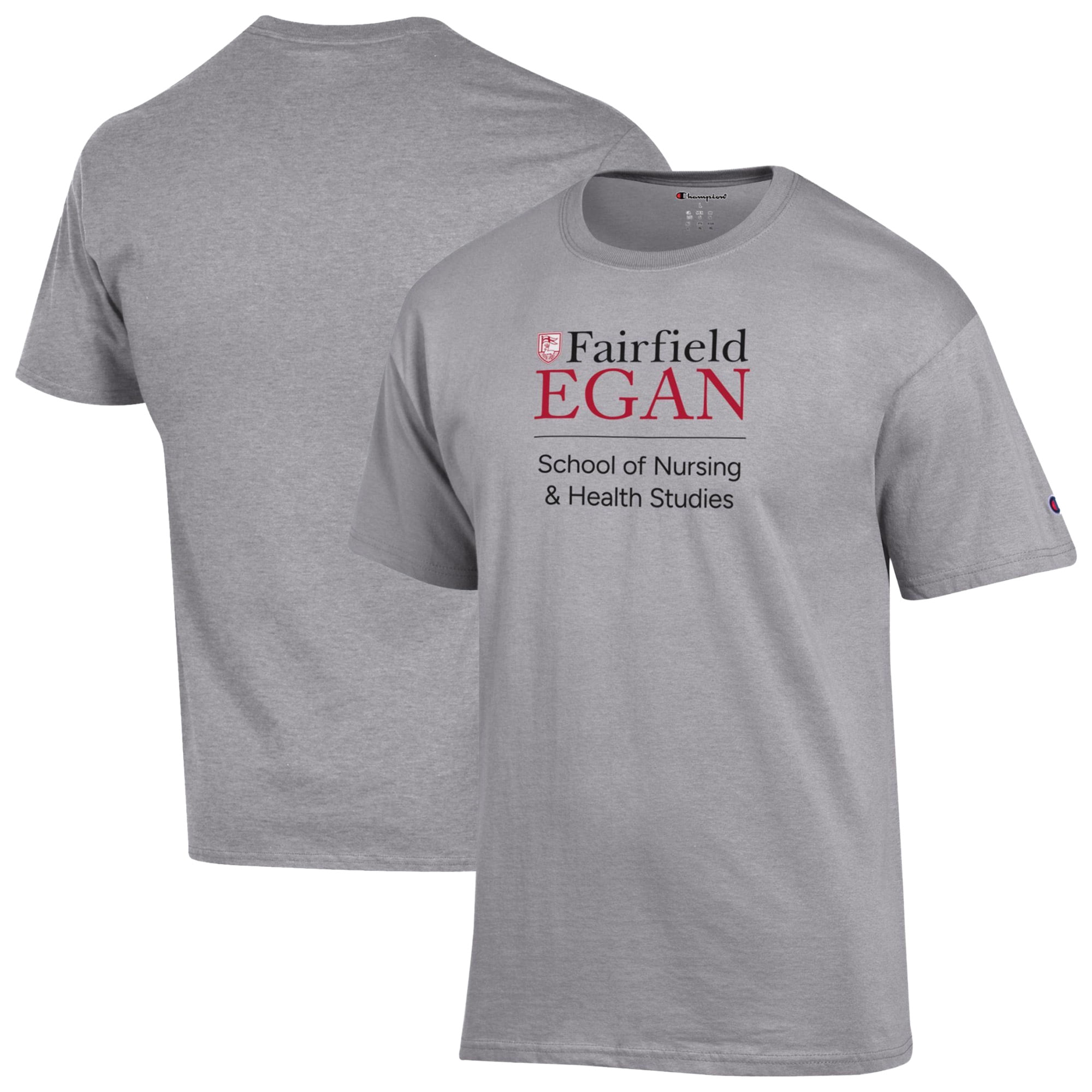 Men's Champion Gray Fairfield Stags Egan School of Nursing & Health Studies Jersey T-Shirt