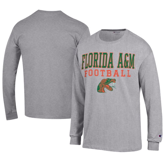 Men's Champion Gray Florida A&M Rattlers Football Jersey Long Sleeve T-Shirt