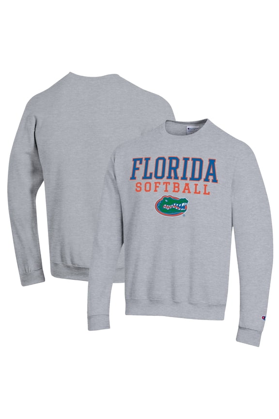 Men's Champion Gray Florida Gators Softball Stack Pullover Crewneck Sweatshirt