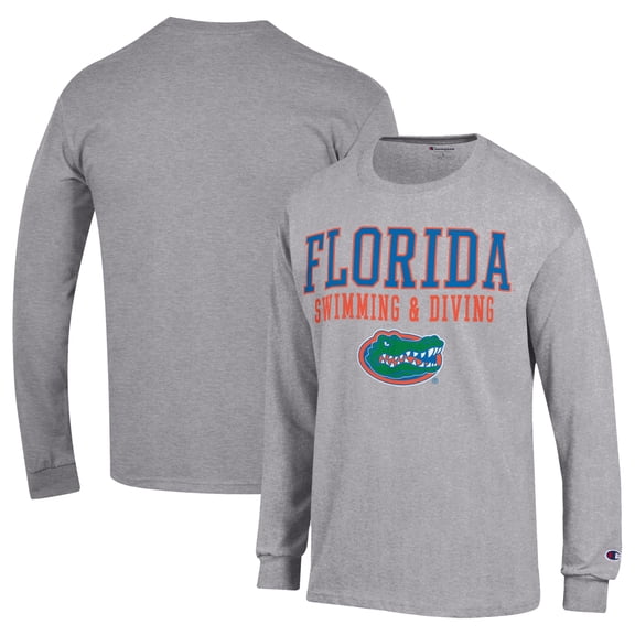 Men's Champion Gray Florida Gators Stacked Swim & Dive Long Sleeve T-Shirt