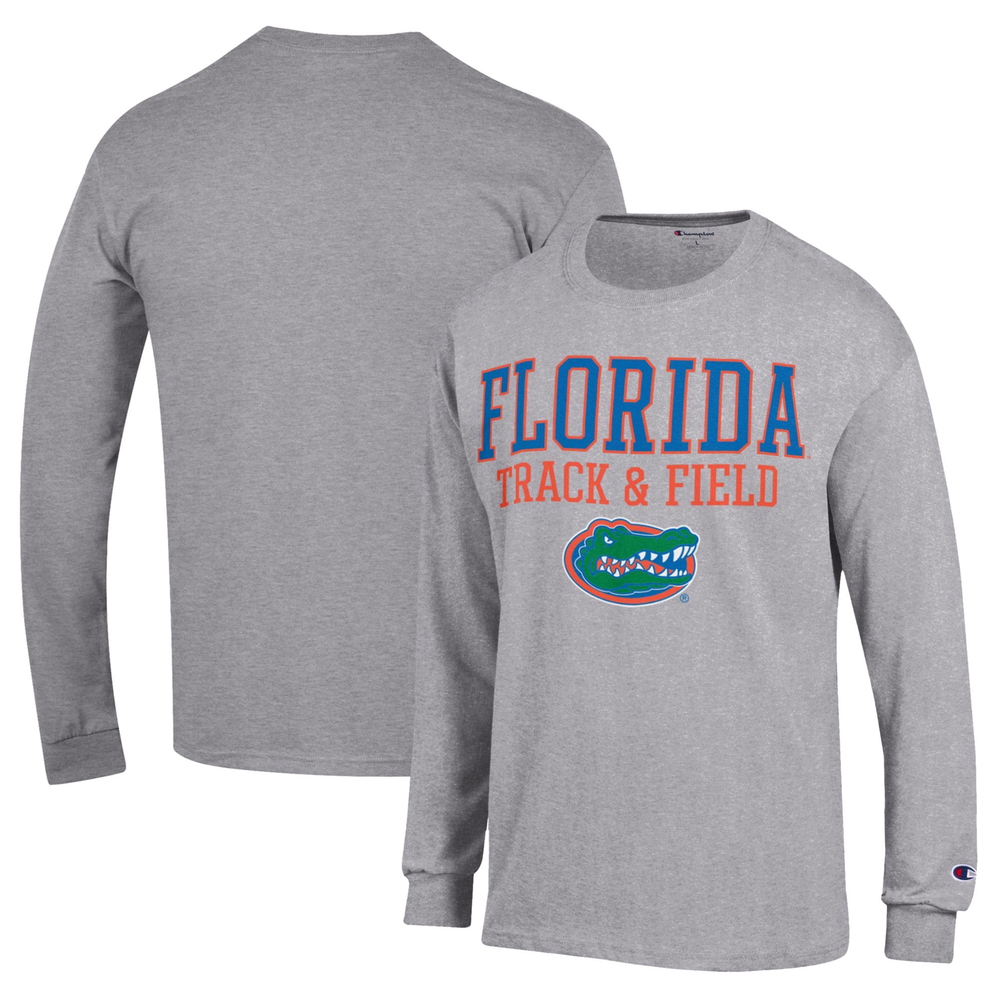 Men's Champion  Gray Florida Gators Track & Field Stacked Logo Long Sleeve T-Shirt