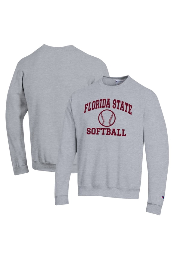 Men's Champion Gray Florida State Seminoles Softball Icon Crewneck Pullover Sweatshirt