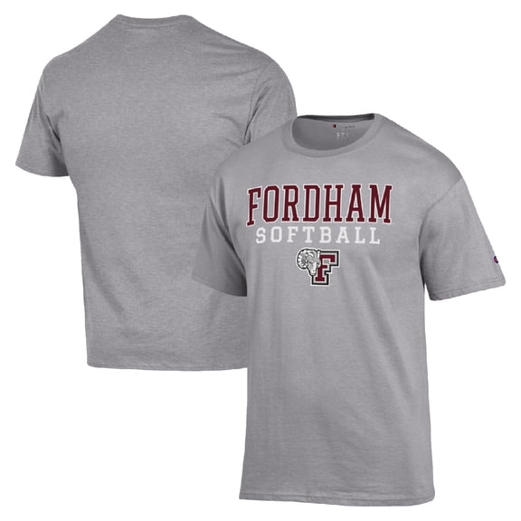 Men's Champion  Gray Fordham Rams Stack Logo Softball Powerblend T-Shirt