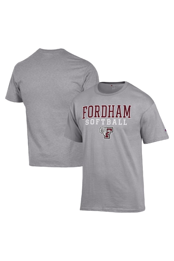 Men's Champion  Gray Fordham Rams Stack Logo Softball Powerblend T-Shirt