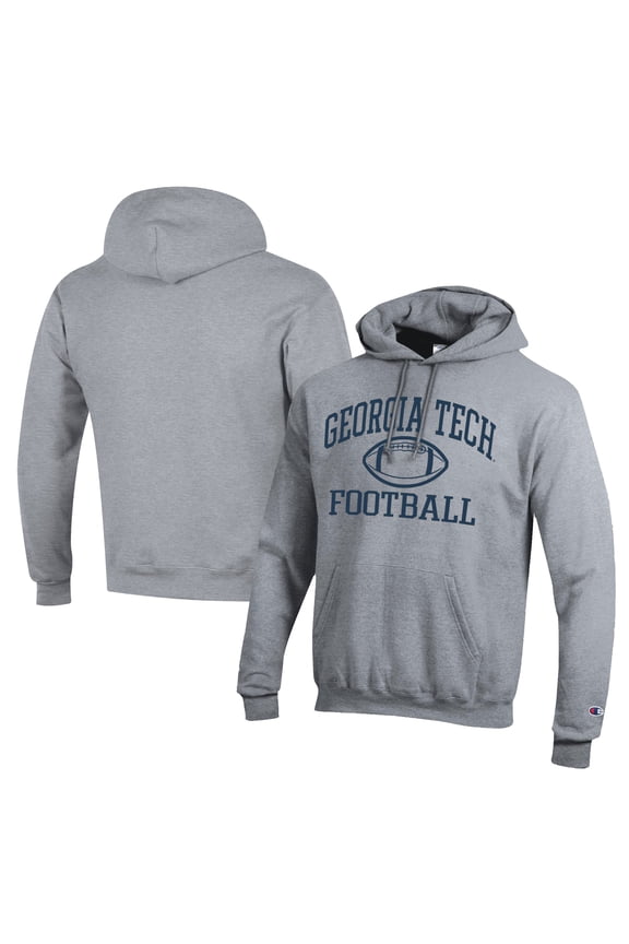 Men's Champion  Gray Georgia Tech Yellow Jackets Football Eco Powerblend Pullover Hoodie