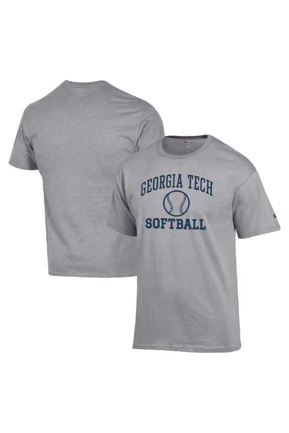 Men's Champion  Gray Georgia Tech Yellow Jackets Icon Softball Powerblend T-Shirt