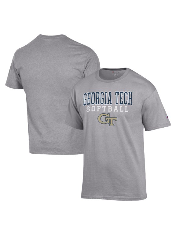 Men's Champion Gray Georgia Tech Yellow Jackets Stack Logo Softball Powerblend T-Shirt