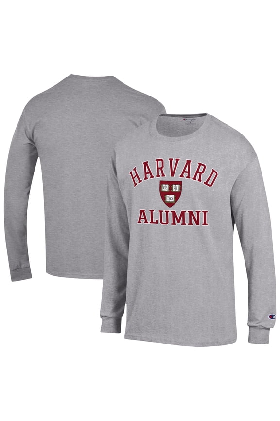 Men's Champion Gray Harvard Crimson Alumni Arched Long Sleeve T-Shirt
