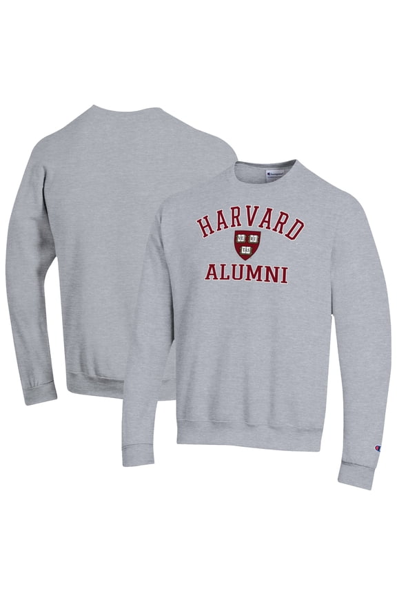 Men's Champion Gray Harvard Crimson Alumni Arched Pullover Sweatshirt