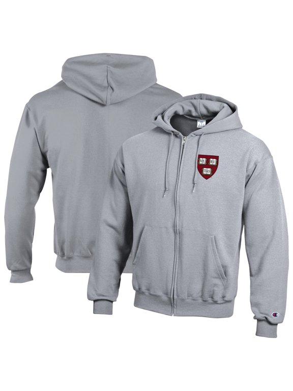 Men's Champion Gray Harvard Crimson Eco Powerblend Full-Zip Hoodie
