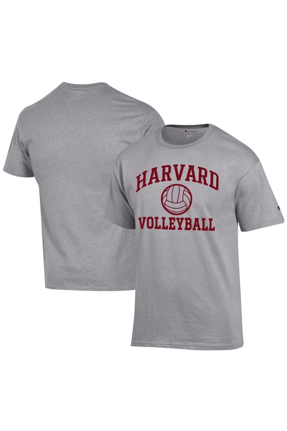 Men's Champion  Gray Harvard Crimson Icon Logo Volleyball Jersey T-Shirt