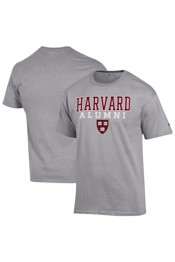 Men's Champion Gray Harvard Crimson Stacked Alumni T-Shirt