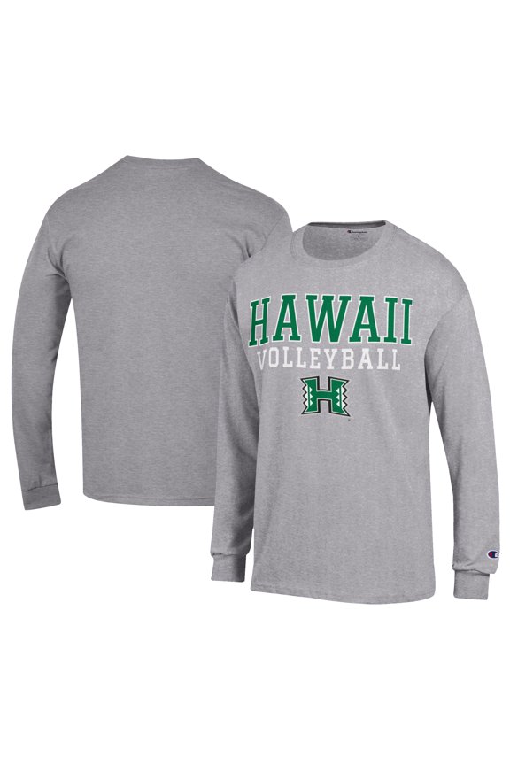 Men's Champion  Gray Hawaii Rainbow Warriors Stacked Logo Volleyball Jersey Long Sleeve T-Shirt
