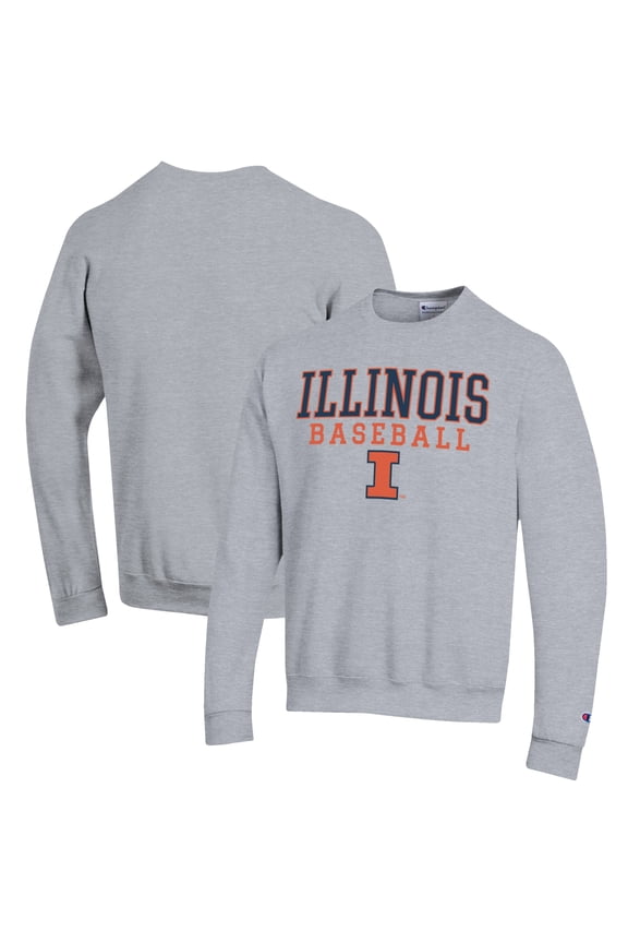 Men's Champion Gray Illinois Fighting Illini Baseball Stack Pullover Crewneck Sweatshirt